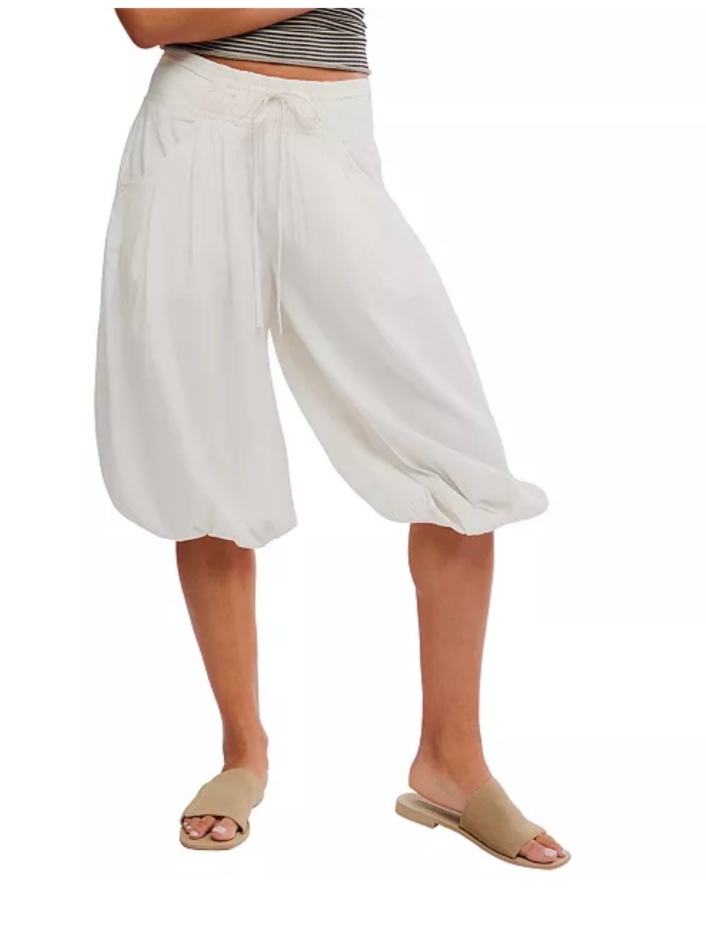 Free People Cream Wide-Leg Drawstring Harem Pants